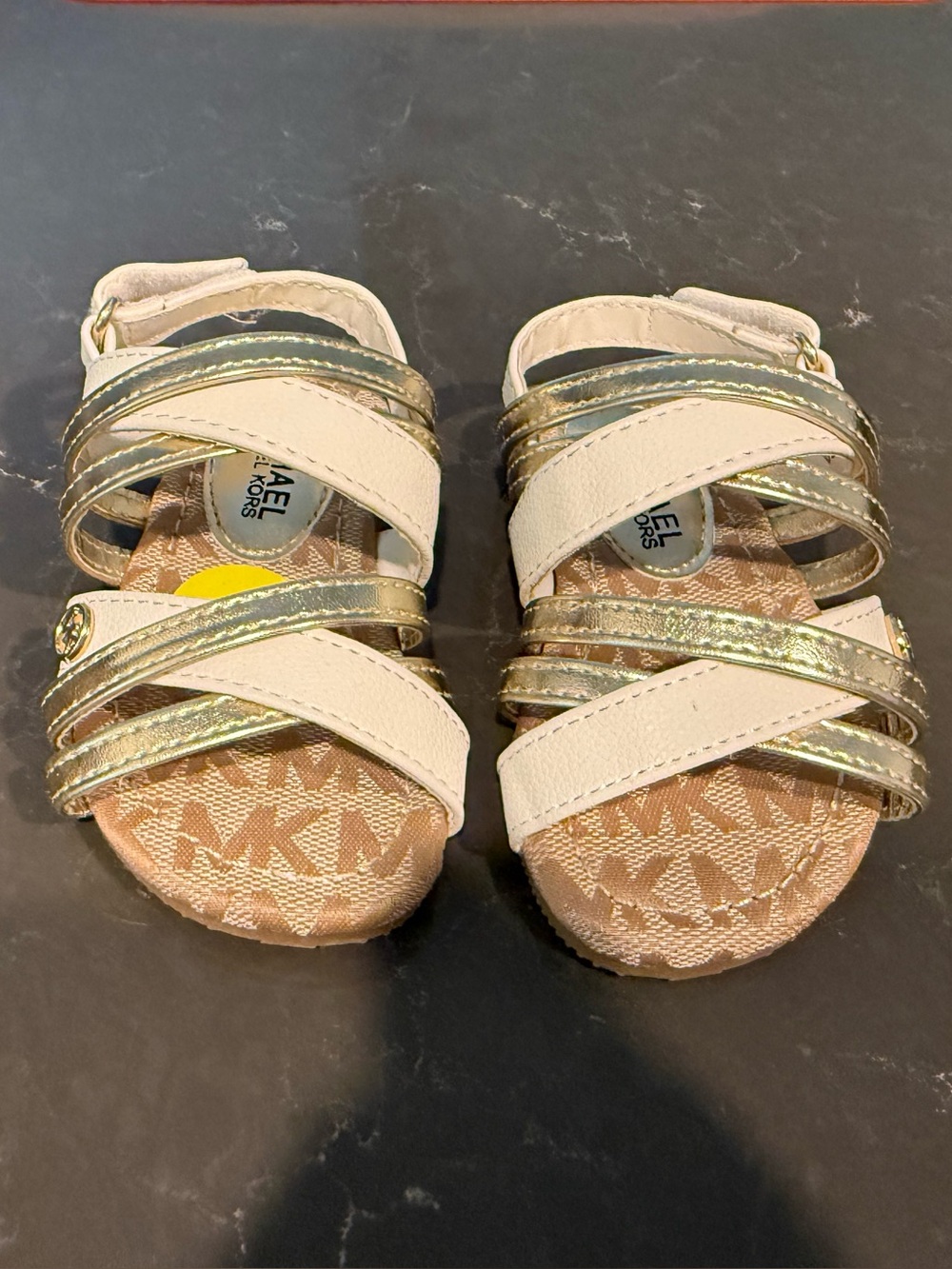 NWOT- Michael Kors Cream and Gold Girls Strappy Sandals 5C